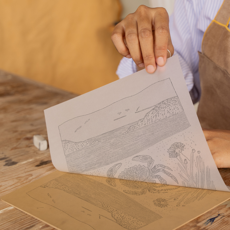 Crab on sand Linoprint-Style Art (1002-1)