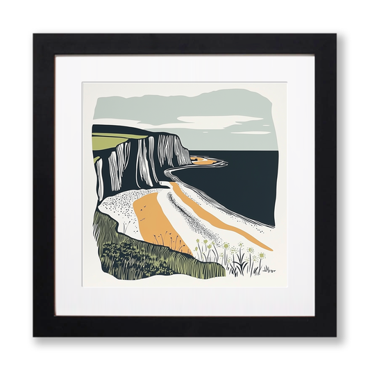 Hunstanton striped cliffs Linoprint-Style Art (1897-1)