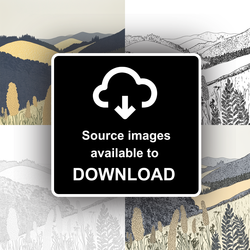 Bracken covered slopes Linoprint-Style Art (2376-3)
