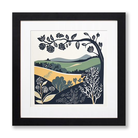 Brambles and blackberries by the hedge Linoprint-Style Art (1862-1)