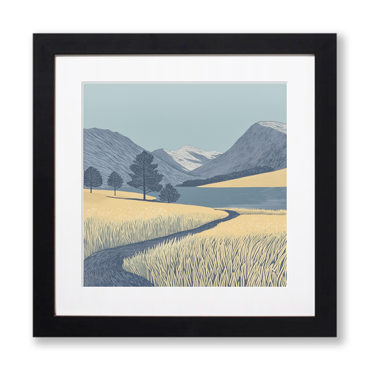 Buttermere lone pines in the Lake District Linoprint-Style Art (2378-1)