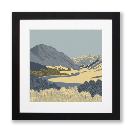 Dow Crag in the Lake District Linoprint-Style Art (2407-1)