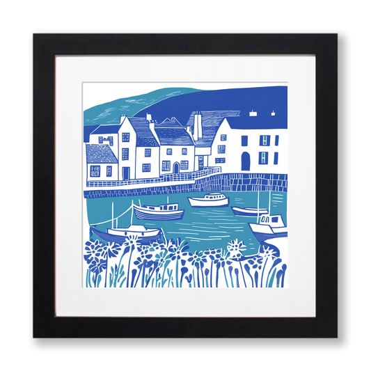 Lynmouth Harbour, Devon Linoprint-Style Art (1094-1)