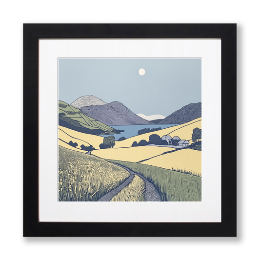 Fairfield in the Lake District Linoprint-Style Art (2421-1)
