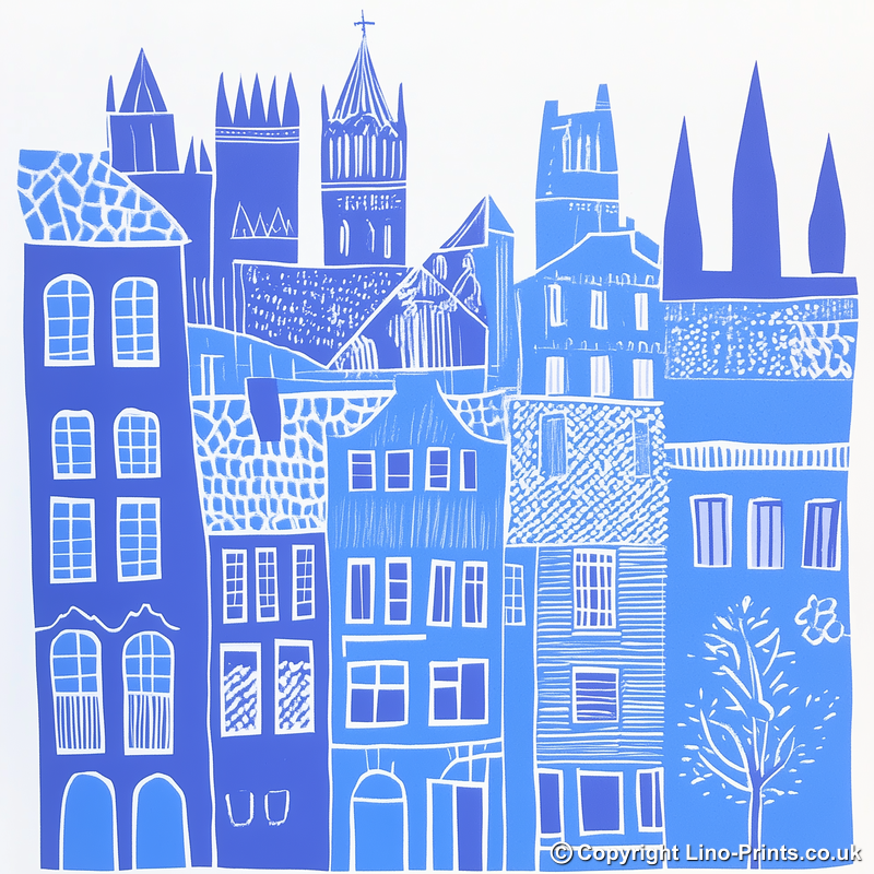 Barcelona Gothic Quarter Linoprint-Style Art (837-1)