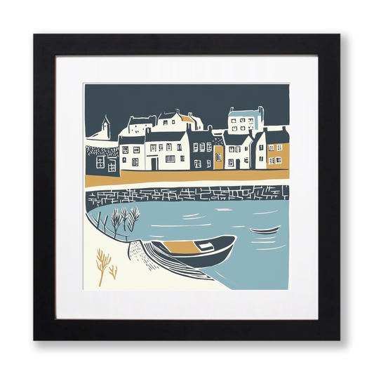 St Ives harbour, Cornwall Linoprint-Style Art (1164-2)