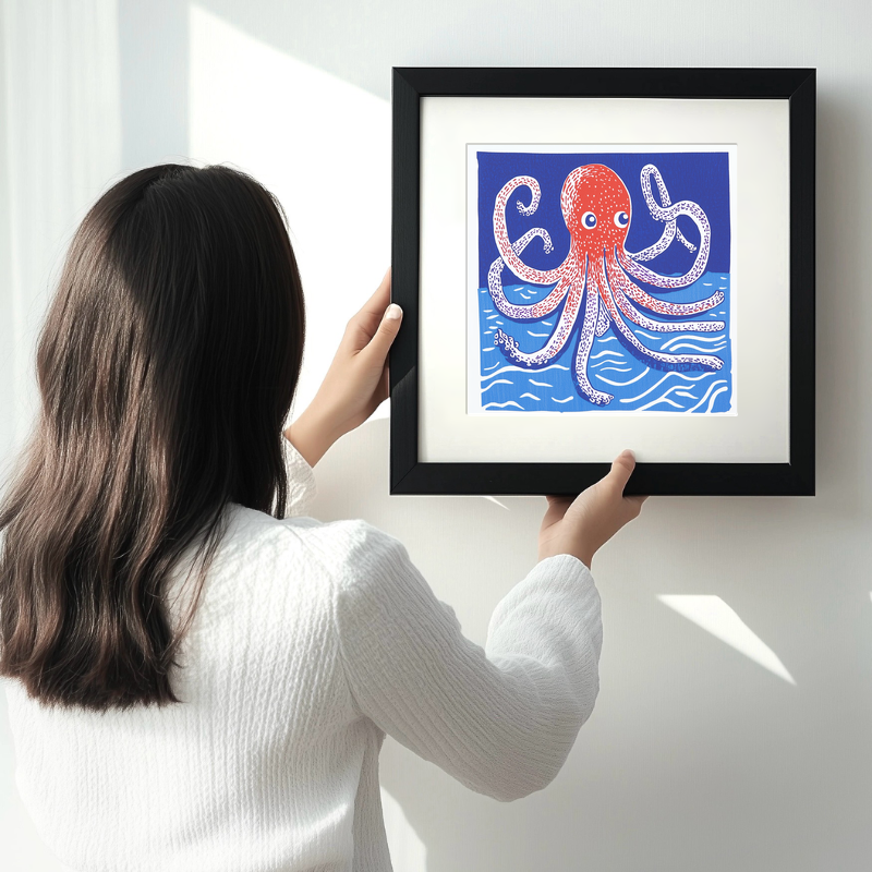 Octopus Linoprint-Style Art (1052-2)