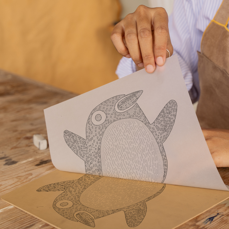 Cute Puffin/Puffling Linoprint-Style Art (638-1)