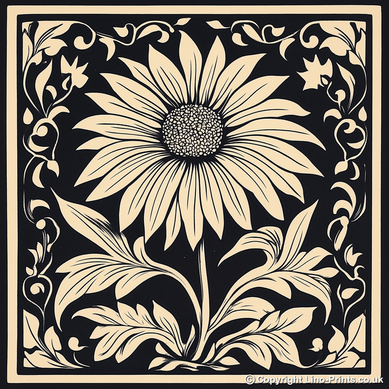 Echinacea (Coneflower) Linoprint-Style Art (1712-1)