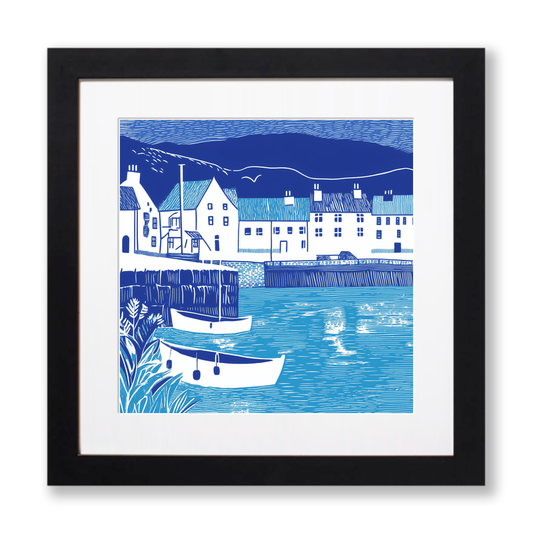 Portree Harbour, Isle of Skye Linoprint-Style Art (1102-2)