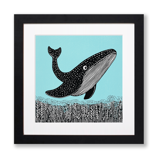 Whale breaching the surface Linoprint-Style Art (739-1)