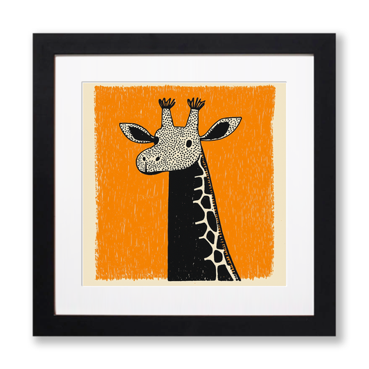 Cute Giraffe Calf Linoprint-Style Art (220-1)