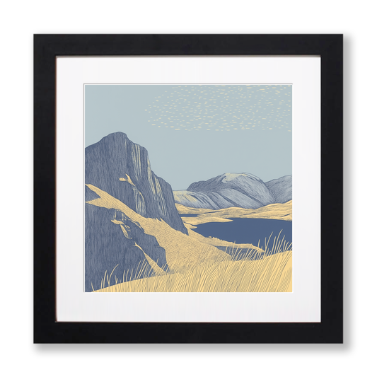 Helm Crag in the Lake District Linoprint-Style Art (2445-1)