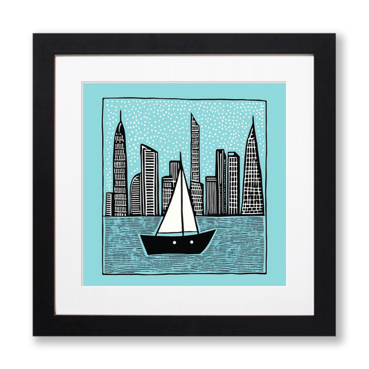 Dubai skyline Linoprint-Style Art (554-2)