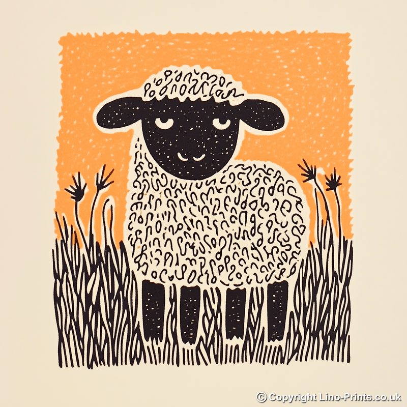 Cute Lamb Linoprint-Style Art (226-1)