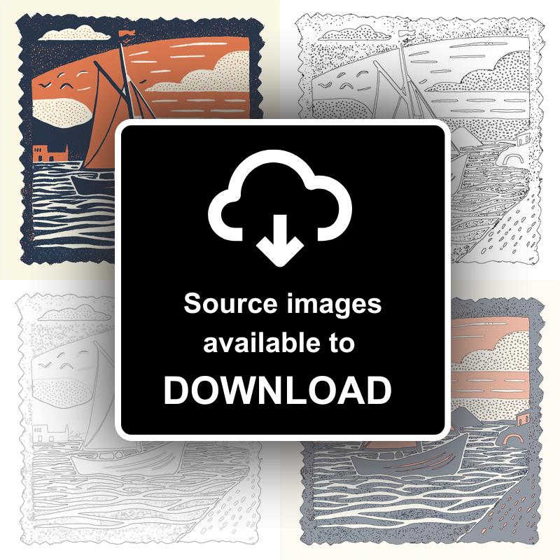 Norfolk wherry under sail Linoprint-Style Art (2012-1)