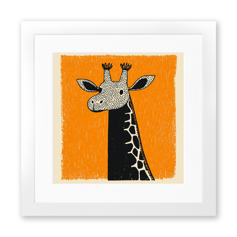 Cute Giraffe Calf Linoprint-Style Art (220-1)