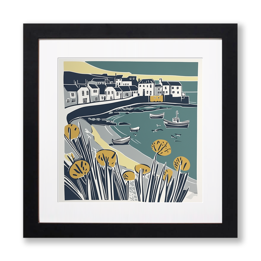St Ives harbour, Cornwall Linoprint-Style Art (1164-1)