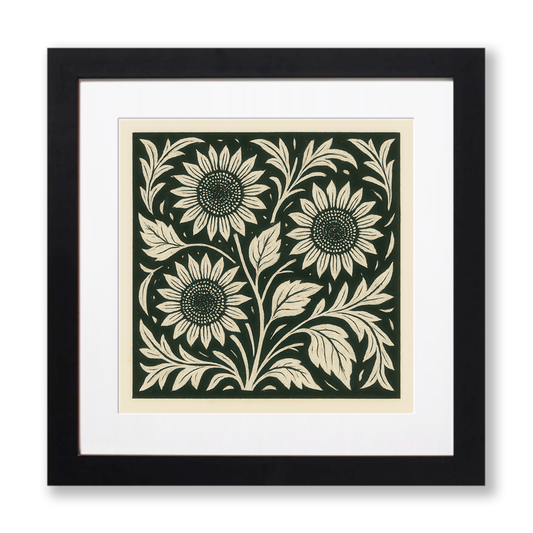 Flowers Linoprint-Style Art (c8)
