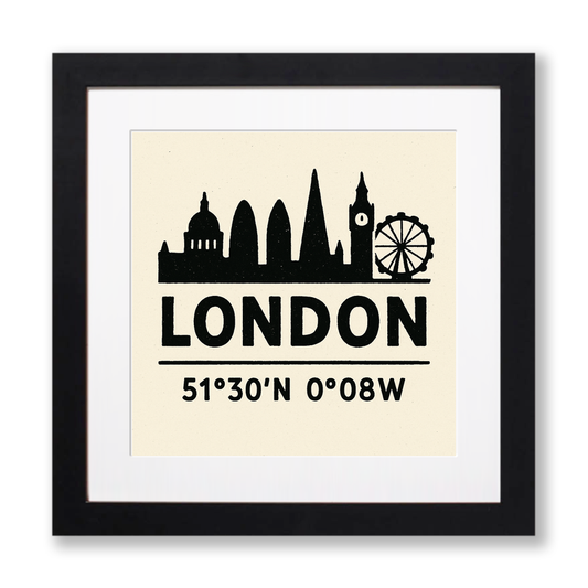 Place Coordinates Linoprint-Style Art (c348)