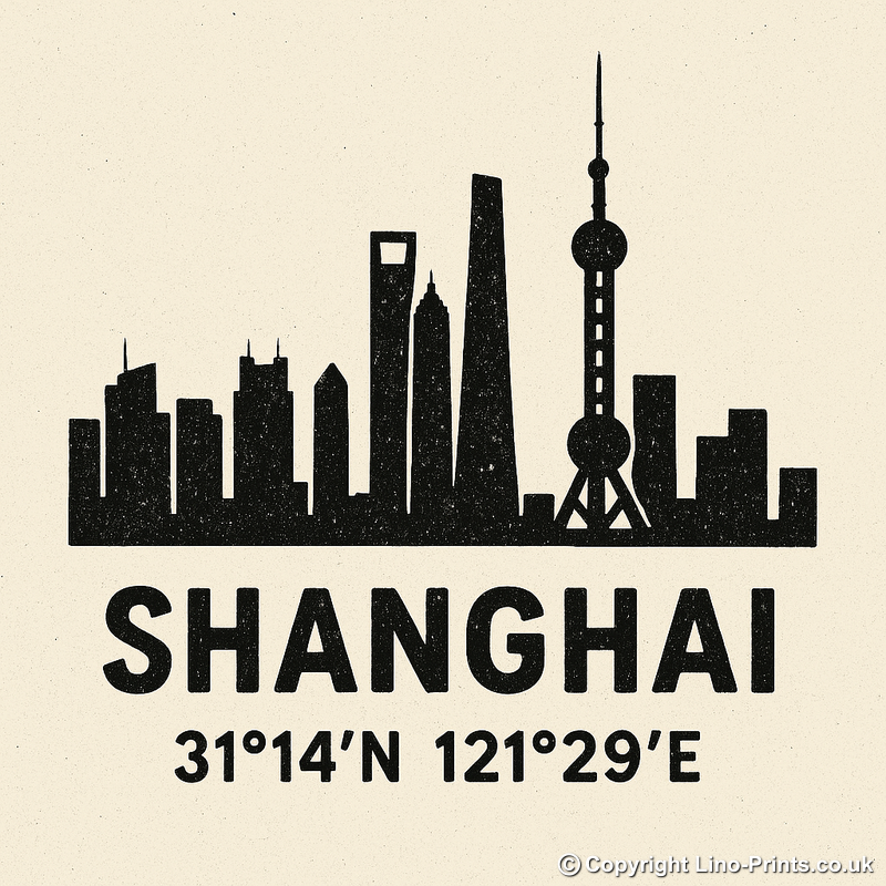 Place Coordinates Linoprint-Style Art (c345)