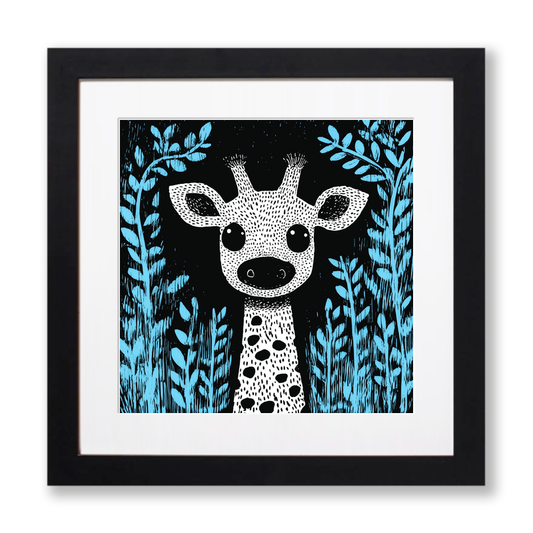 Cute Giraffe Calf Linoprint-Style Art (623-1)