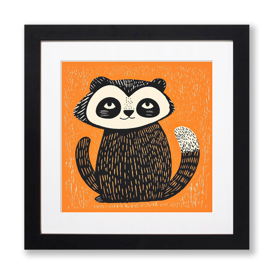 Cute Red Panda Linoprint-Style Art (238-1)