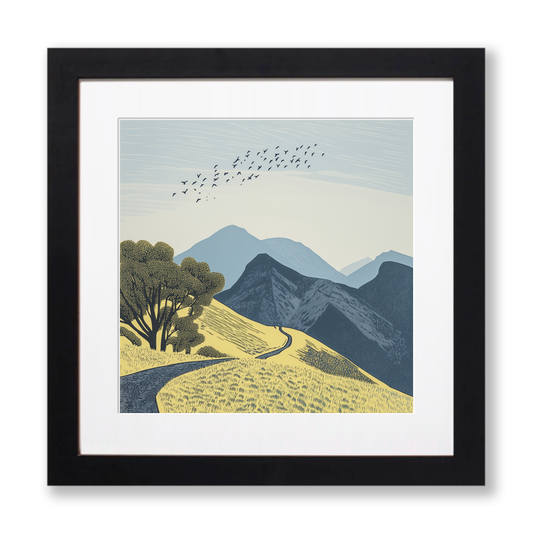 Catbells ridge walk in the Lake District Linoprint-Style Art (2384-1)