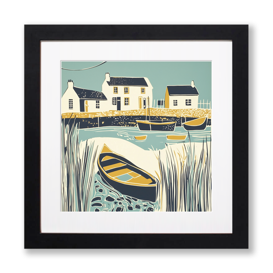 Boats moored at Potter Heigham Linoprint-Style Art (1861-1)