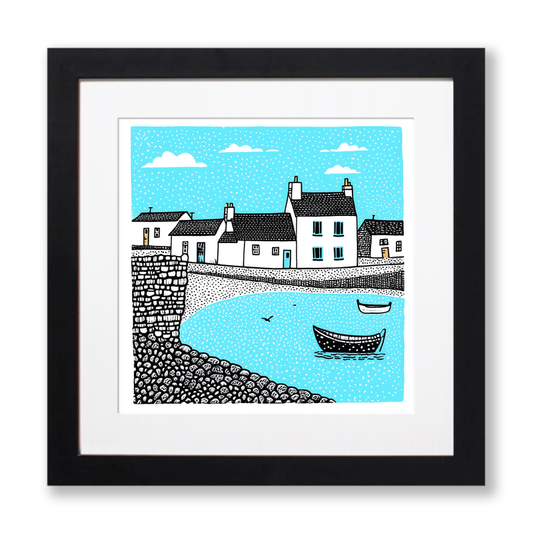 Porthleven, Cornwall Linoprint-Style Art (810-1)