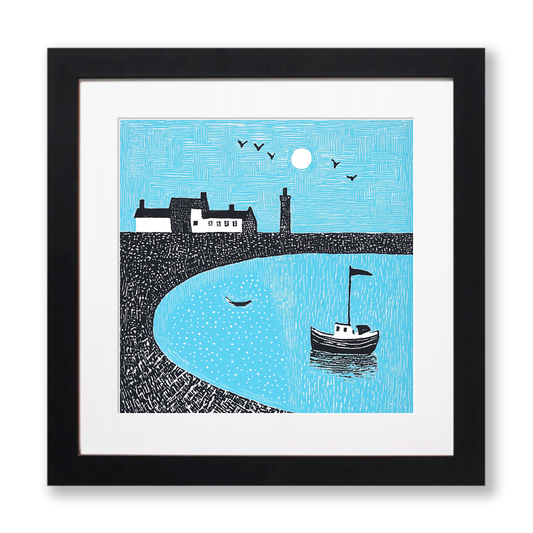 Seahouses Harbour, Northumberland Linoprint-Style Art (816-1)