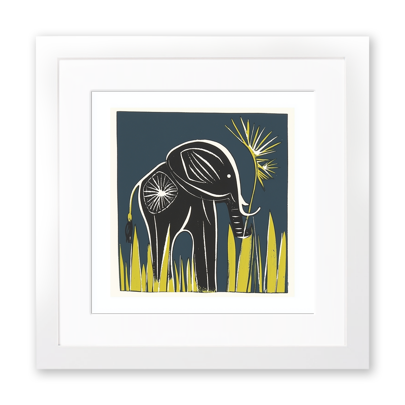 Cute Elephant Calf Linoprint-Style Art (1201-1)