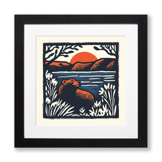 Cute Bear Cub Linoprint-Style Art (46-3)