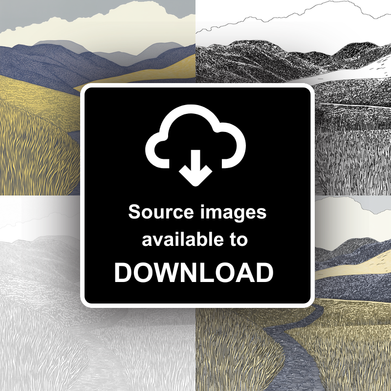 Fairfield Horseshoe ridge walk Linoprint-Style Art (2420-1)