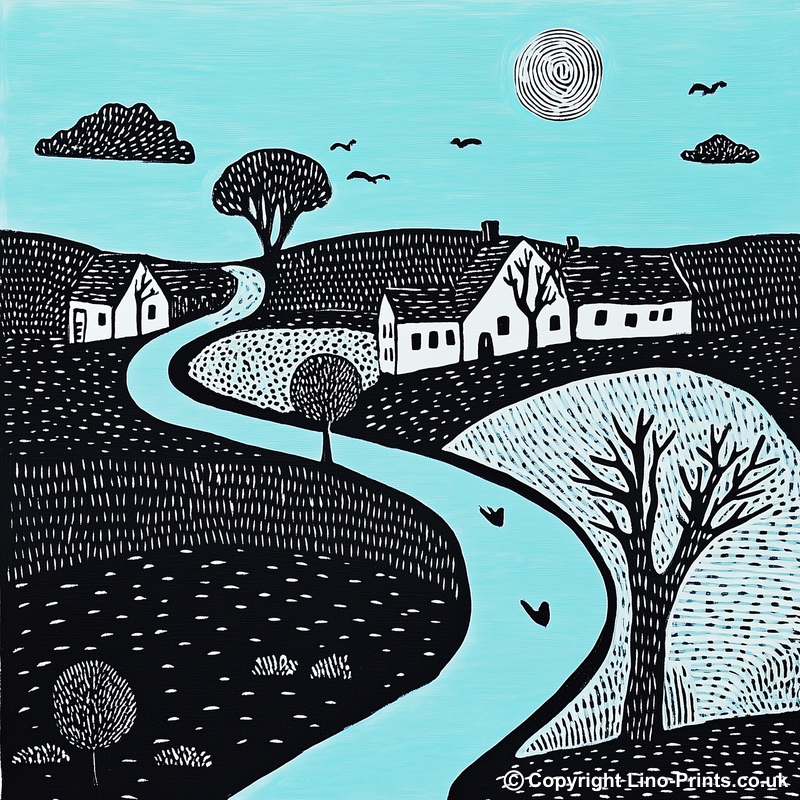 Bourton-on-the-Water, Cotswolds Linoprint-Style Art (548-1)