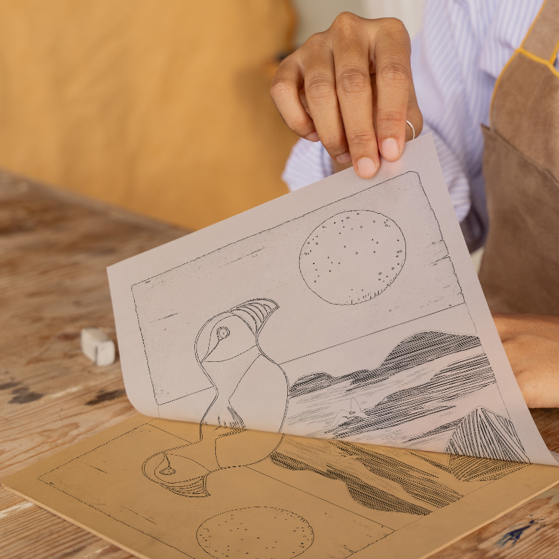 Cute Puffin/Puffling Linoprint-Style Art (1220-1)