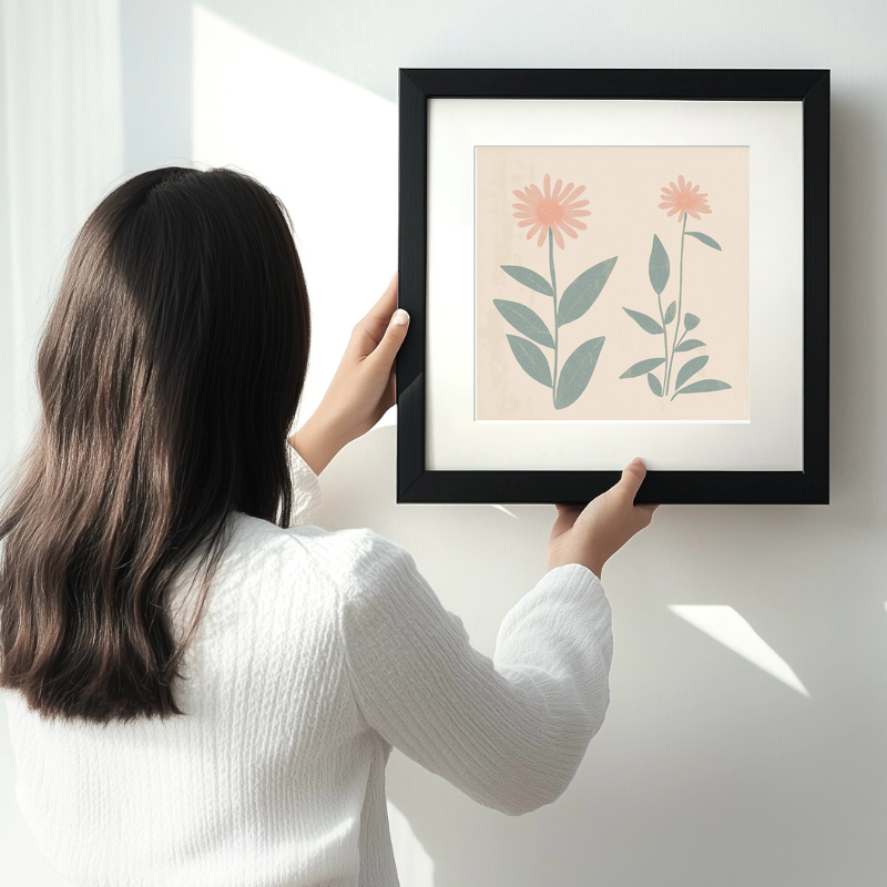 Bee Balm Linoprint-Style Art (1500-1)