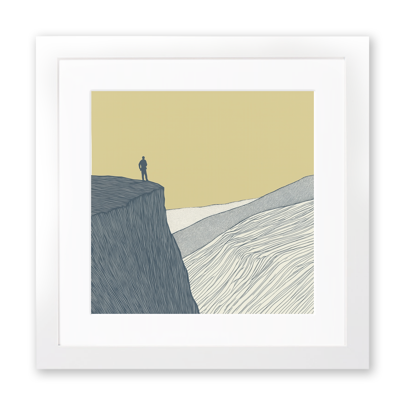 Climber silhouette on a crag edge Linoprint-Style Art (2386-1)