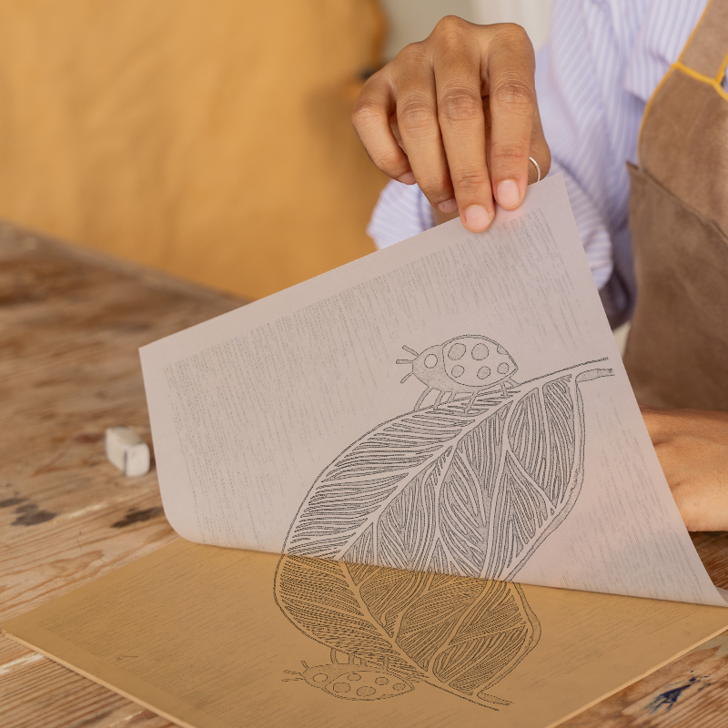 Ladybird on leaf Linoprint-Style Art (721-1)