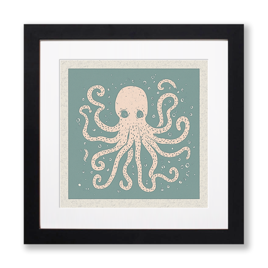 Octopus with swirling tentacles Linoprint-Style Art (496-1)