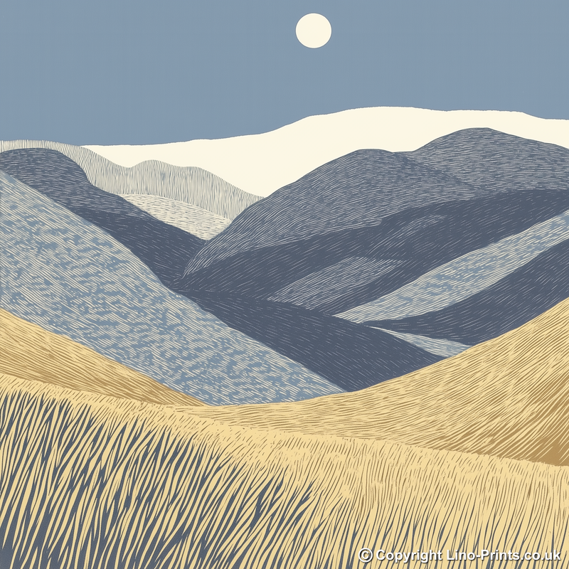 Scafell Pike in the Lake District Linoprint-Style Art (2533-1)