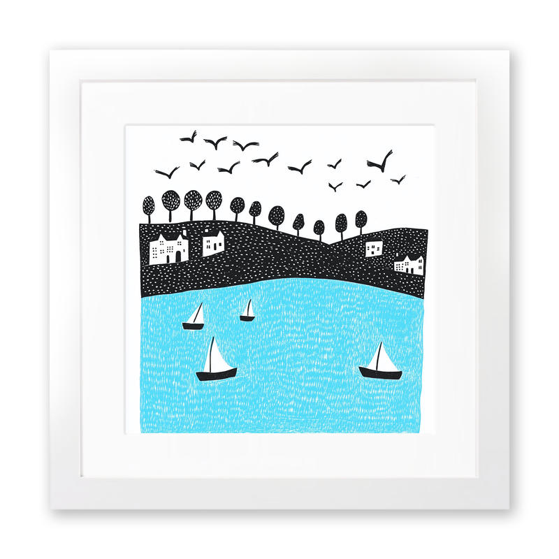 Whitby Harbour, North Yorkshire Linoprint-Style Art (825-1)