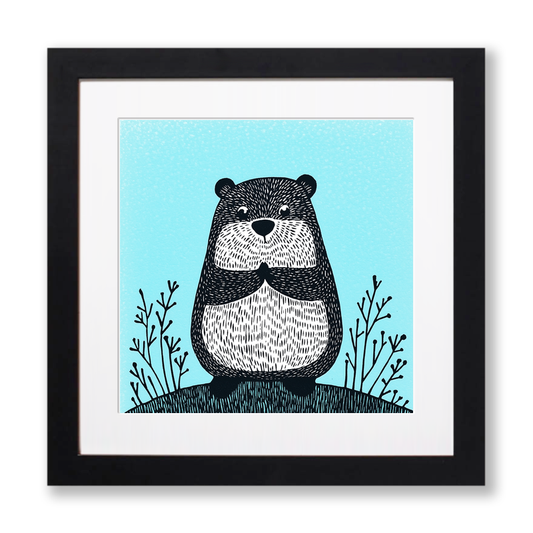 Cute Baby Beaver Linoprint-Style Art (609-1)