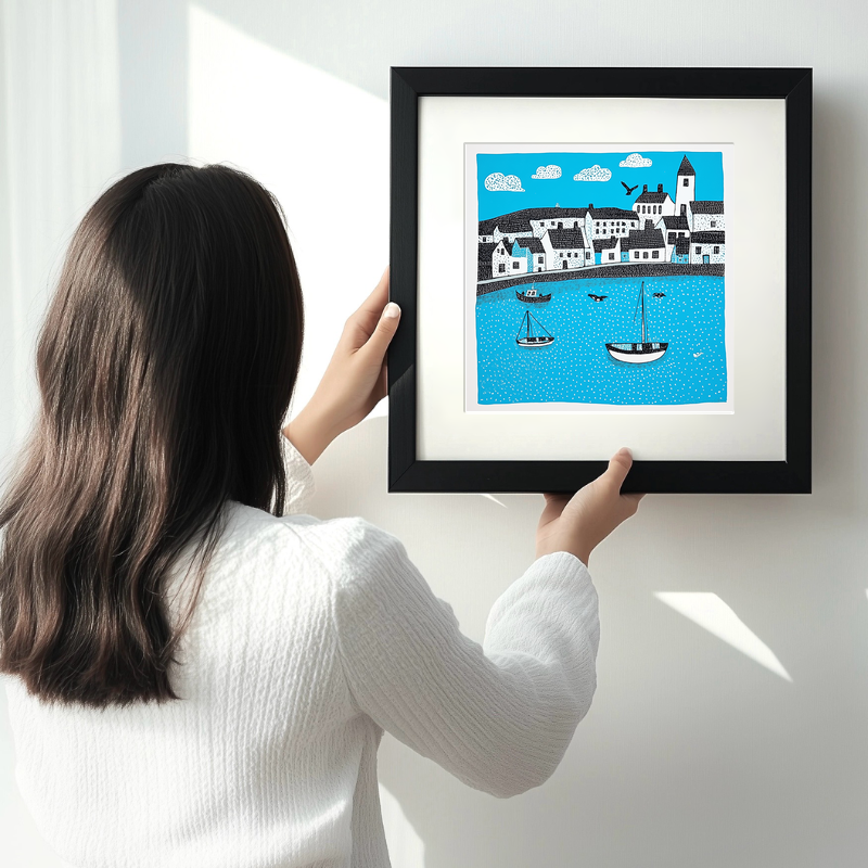 Brixham Harbour, Devon Linoprint-Style Art (790-1)
