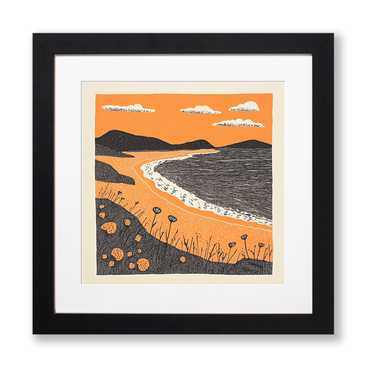 Luskentyre Beach, Isle of Harris Linoprint-Style Art (301-1)