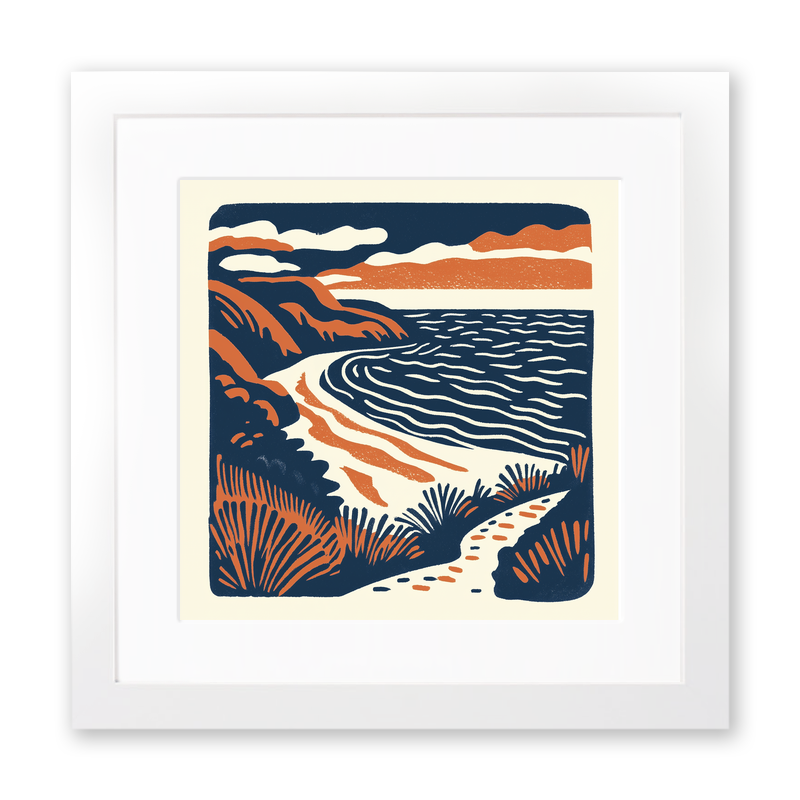 Rhossili Bay, Gower Peninsula Linoprint-Style Art (149-1)