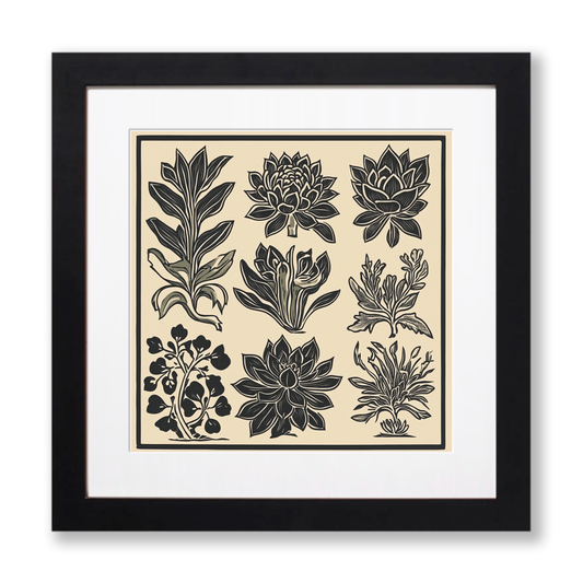 Succulents Linoprint-Style Art (1745-1)