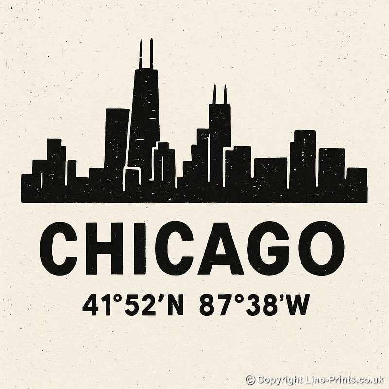 Place Coordinates Linoprint-Style Art (c342)