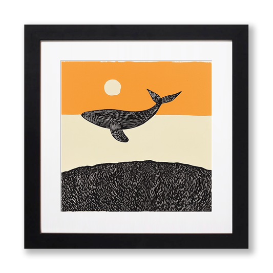 Whale breaching the surface Linoprint-Style Art (278-2)