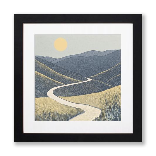 Interlocking hills shapes Linoprint-Style Art (2459-2)